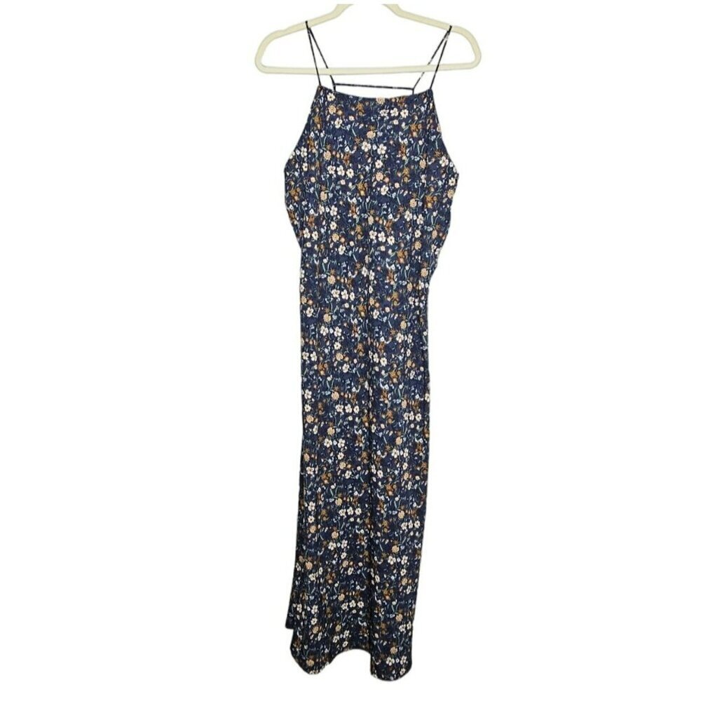 Studio B by Bobeau NWT Floral Print Slip Dress Navy Orange Green Midi Pullover
